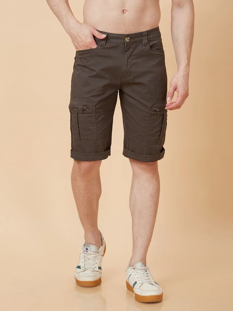 globus Globus Men Olive Solid Regular Fit Cargo Short